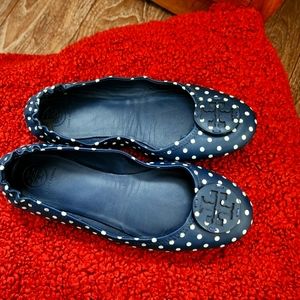 TORY BURCH Polka Dot Print Flat Leather Ballerina/Ballet pumps in size 8.5